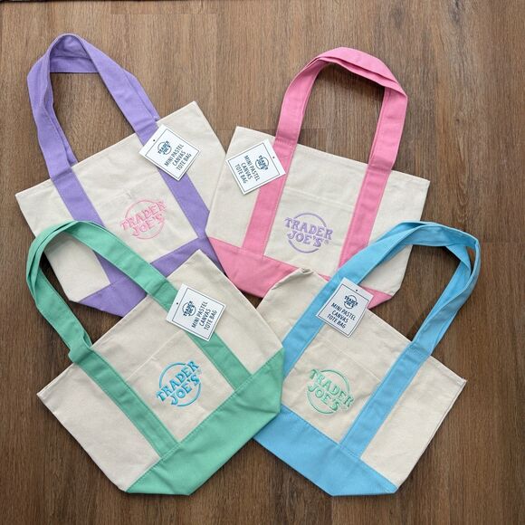 Trader Joe's Mini Tote Bag Set of 4 Pastel Colors Limited Ed Spring Easter NEW 3 - Picture 9 of 9